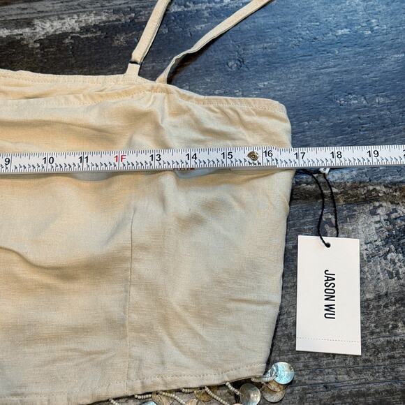 Jason Wu Crop Top Womens 8 Beige Mother of Pearl Shell Beaded Trim Summer NWT - Picture 9 of 13